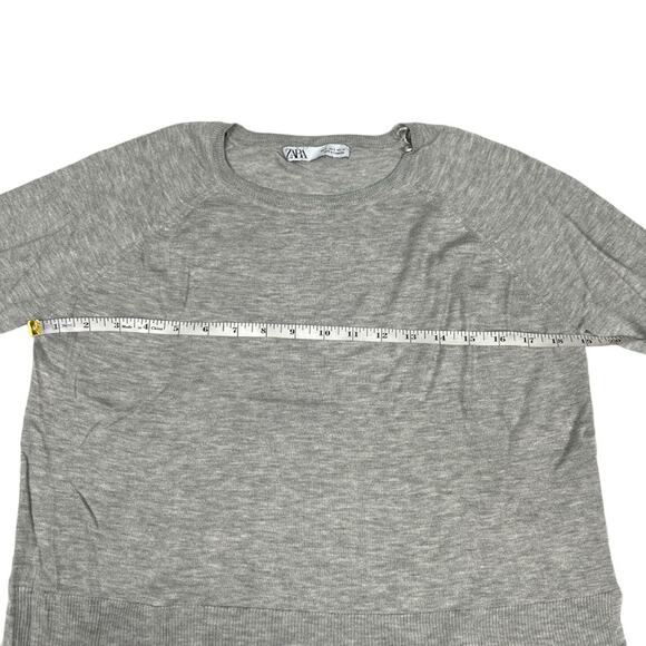 Zara Sweater Crop Grey Crew Neck Side Slit Long Sleeve Knit Pullover Women's S - Picture 4 of 10
